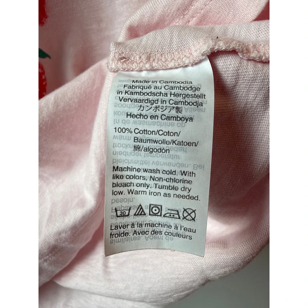 J. Crew Collector Tee Women M Pink Strawberry Graphic Coquette Cottagecore Fruit